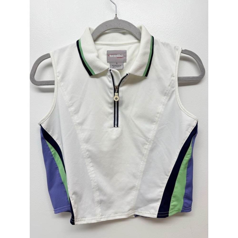 Bolle' Tennis Golf Sleeveless Quarter Zip Tank‎ Top Women's Small White Blue #63